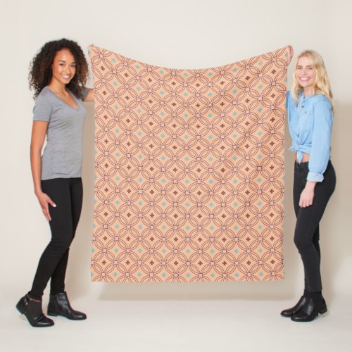 Retro Pink  Blue Interlocking Geometric Pattern Fleece Blanket