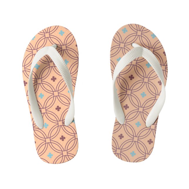 Retro Pink & Blue Interlocking Geometric Pattern Kid's Flip Flops (Footbed)
