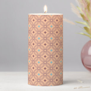 Retro Pink & Blue Interlocking Geometric Pattern Pillar Candle