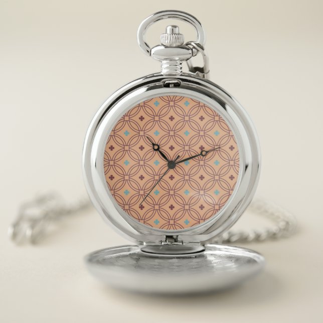 Retro Pink & Blue Interlocking Geometric Pattern Pocket Watch (Inside)