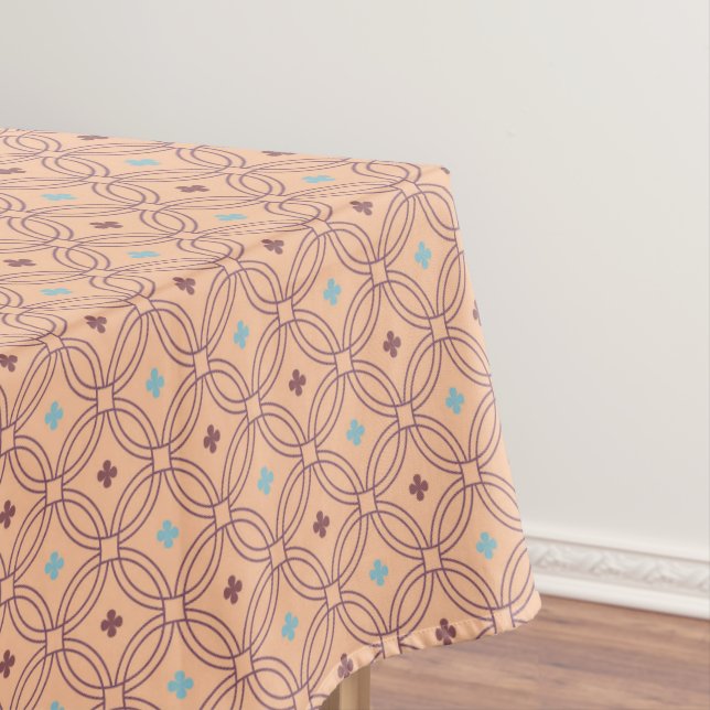 Retro Pink & Blue Interlocking Geometric Pattern Tablecloth (In Situ)