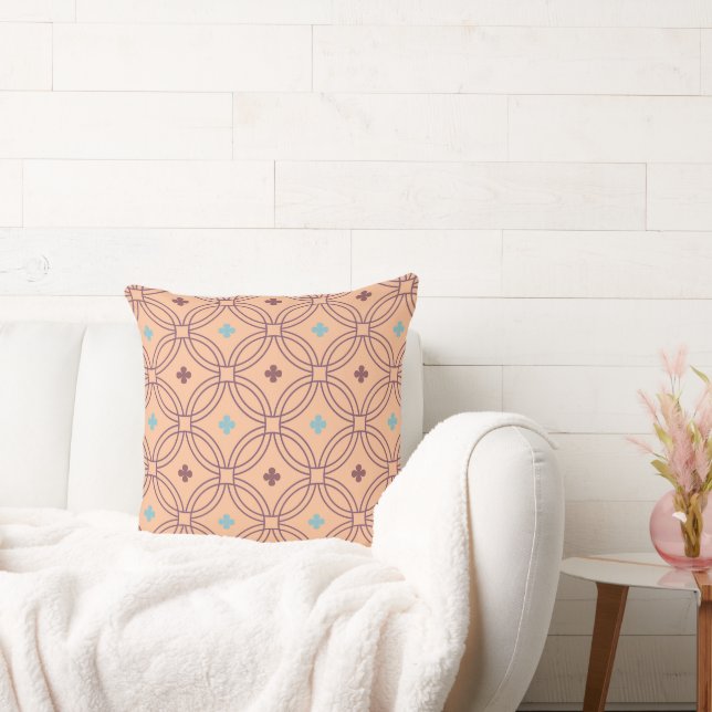 Retro Pink & Blue Interlocking Geometric Pattern Throw Pillow (Couch)