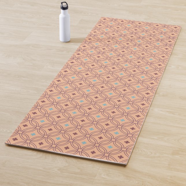 Retro Pink & Blue Interlocking Geometric Pattern Yoga Mat (In Situ)