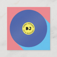 Retro pink blue modern music dj vinyl musician square business card