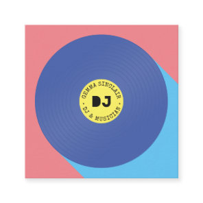 Retro pink blue modern music dj vinyl musician square business card