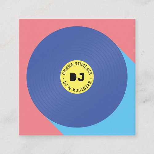 Retro pink blue modern music dj vinyl musician square business card