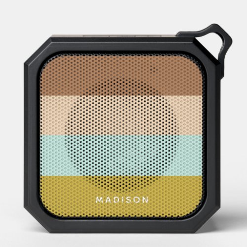 Retro Pink Blue Yellow Gold Stripes Monogram Bluetooth Speaker