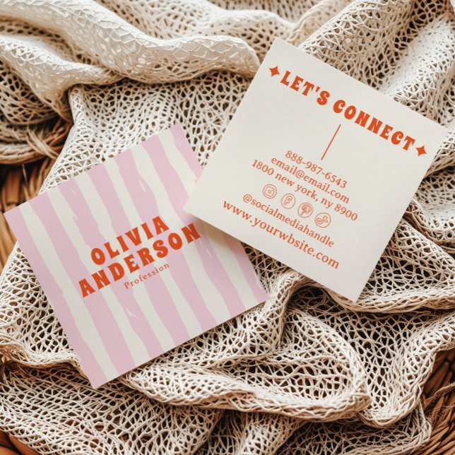 Retro Pink Bold 70's Boho Groovy Girly Trendy Square Business Card (Creator Uploaded)