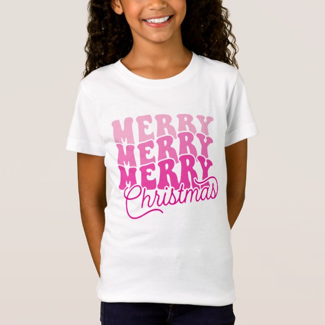 Retro Pink Bold and Monoline Merry Christmas T-Shirt (Front)