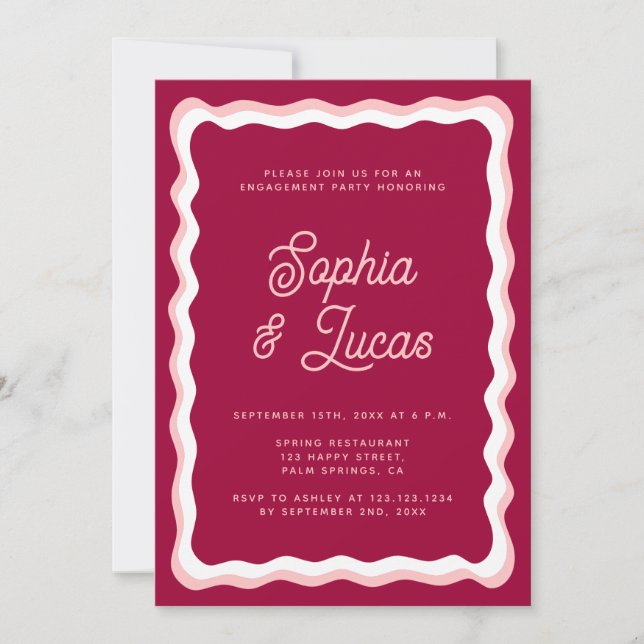 Retro Pink Bold Typography Engagement Party   Invitation (Front)