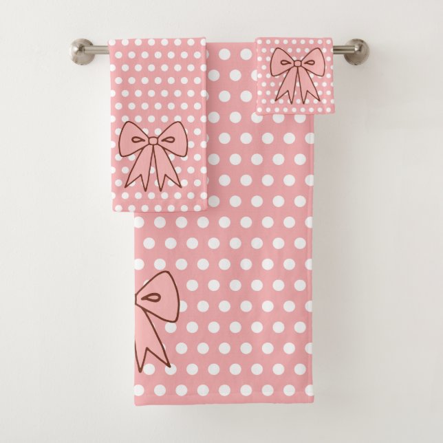 Retro Pink Bow Bathroom Towel Set (Insitu)