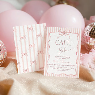 Retro Pink Bow Cafe Bebe Girl Coffee Baby Shower Invitation