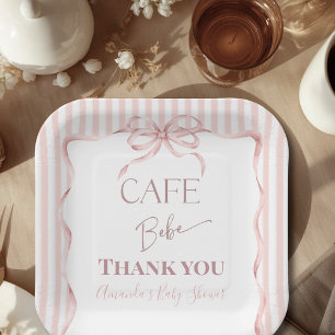 Retro Pink Bow Cafe Bebe Girl Coffee Baby Shower Paper Plates