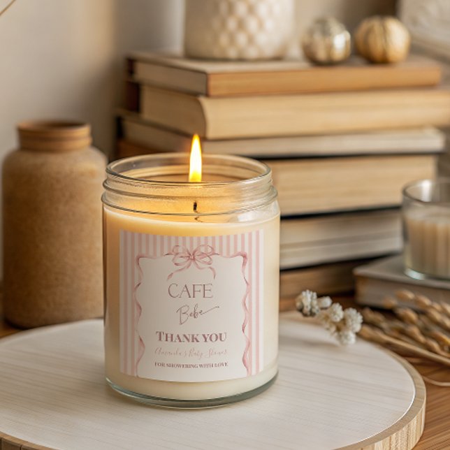 Retro Pink Bow Cafe Bebe Girl Coffee Baby Shower Square Sticker (Creator Uploaded)