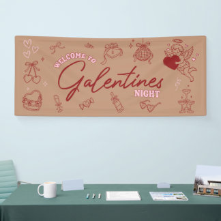 Retro Pink Bow Disco Ball Galentines Day Banner