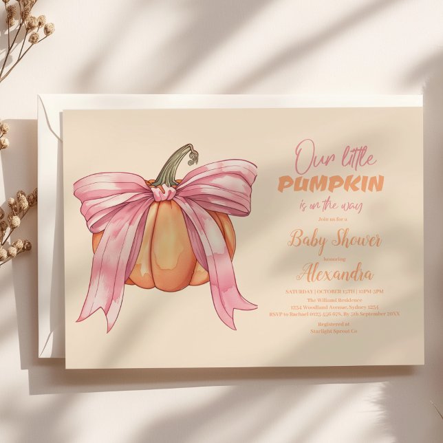 Retro Pink Bow Pumpkin Baby Shower Invitation (Creator Uploaded)