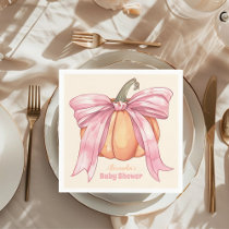 Retro Pink Bow Pumpkin Baby Shower Napkins