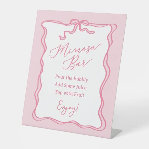 Retro Pink Bow Shes Tying the Knot Mimosa Bar Pedestal Sign