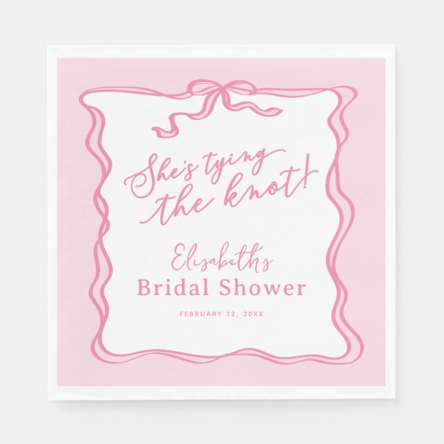 Retro Pink Bow She's Tying the Knot  Napkins (Front)