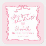 Retro Pink Bow She&#39;s Tying the Knot  Square Sticker