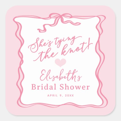 Retro Pink Bow Shes Tying the Knot  Square Sticker