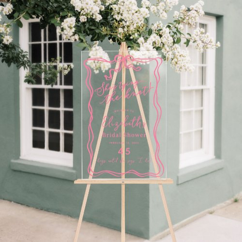 Retro Pink Bow Shes Tying the Knot Welcome Acrylic Sign