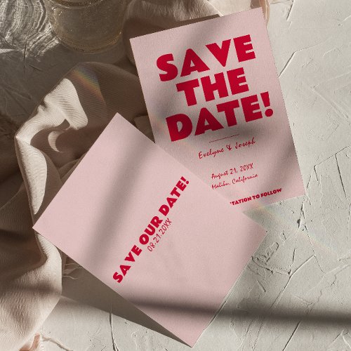Retro Pink Bright Funky Bold Modern Unique Wedding Save The Date