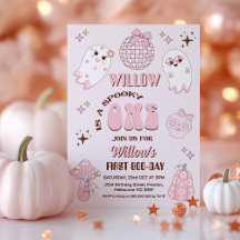 Retro Pink Brown Halloween Spooky One 1st Birthday