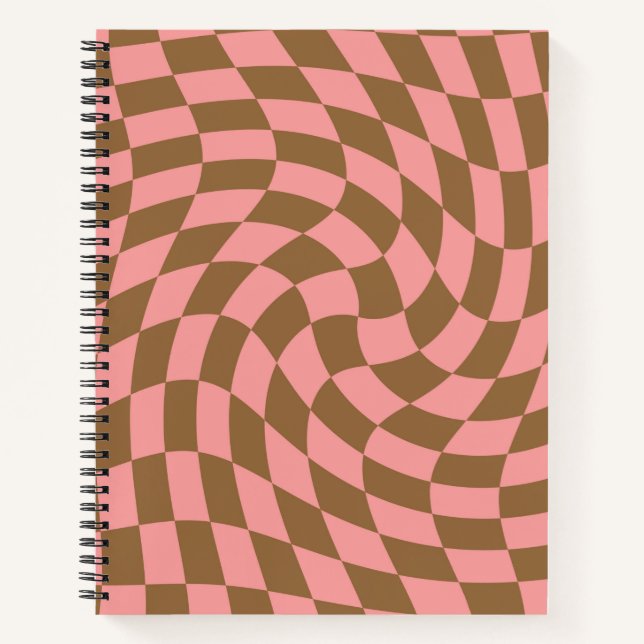 Retro Pink Brown Pastel Warped Checks Checkered   Notebook (Front)