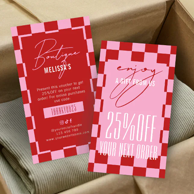Next Discount Card Retro Pink Business Next Order Discount Voucher Business Card | Zazzle