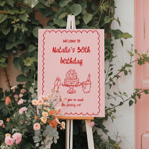 Retro Pink Cake Champagne 30th Birthday Welcome Foam Board