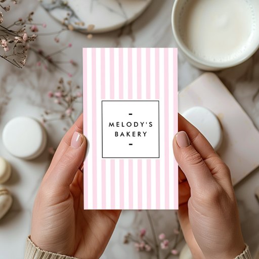 Customizable Retro Pink Candy Stripes Bakery Business Card