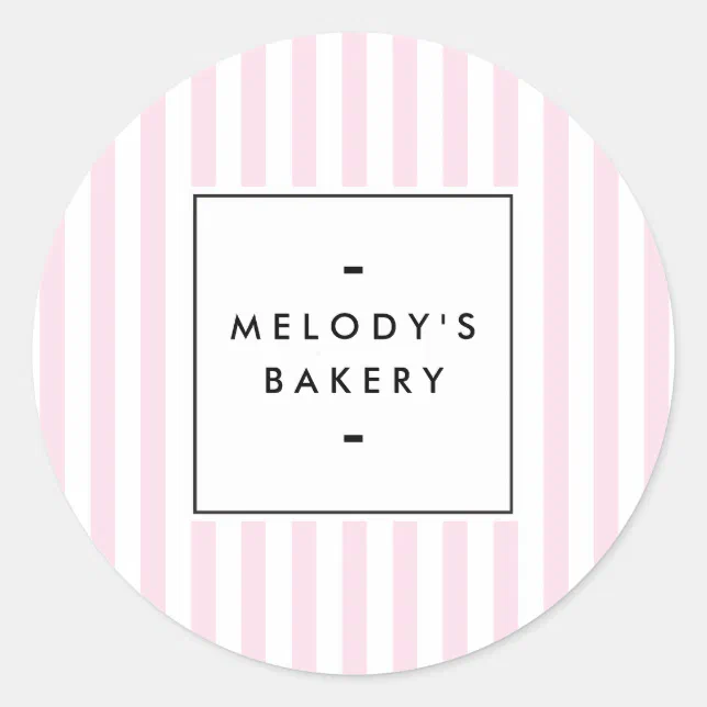 Retro Pink Candy Stripes Bakery Classic Round Sticker | Zazzle