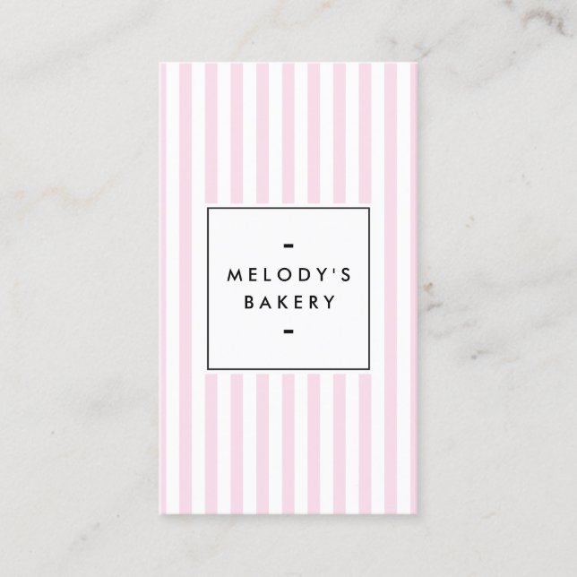 Retro Pink Candy Stripes Bakery Social Media Business Card (Front)
