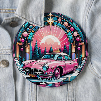 Retro Pink Car Stain Glass Design Pin 