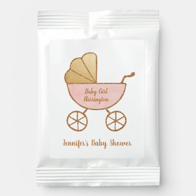 Retro Pink Carriage Baby Girl Shower Party Favor Hot Chocolate Drink Mix (Front)