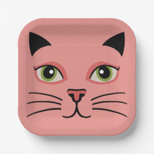 Retro Pink Cat Paper Plates