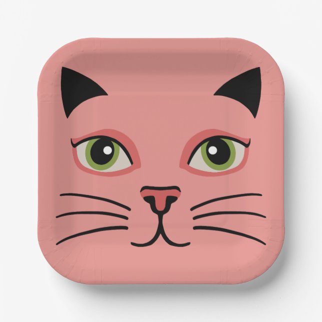Retro Pink Cat Paper Plates (Front)