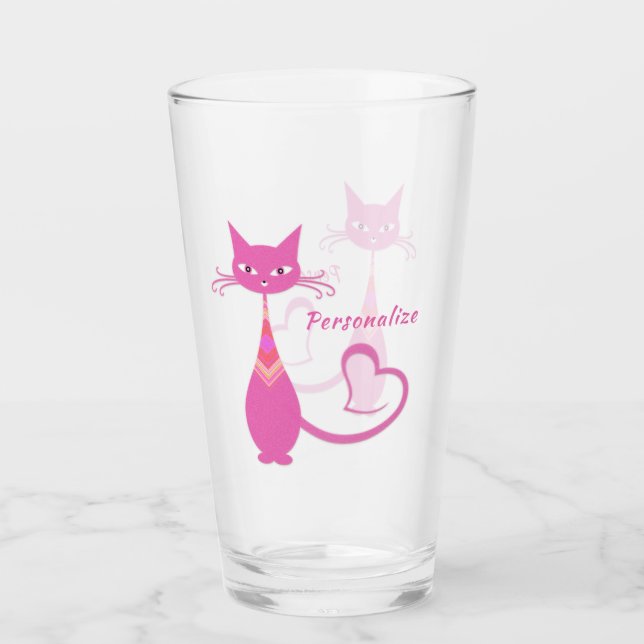 Retro Pink Cat Slinky 50s 60s Art Deco Drinking Glass (Front)
