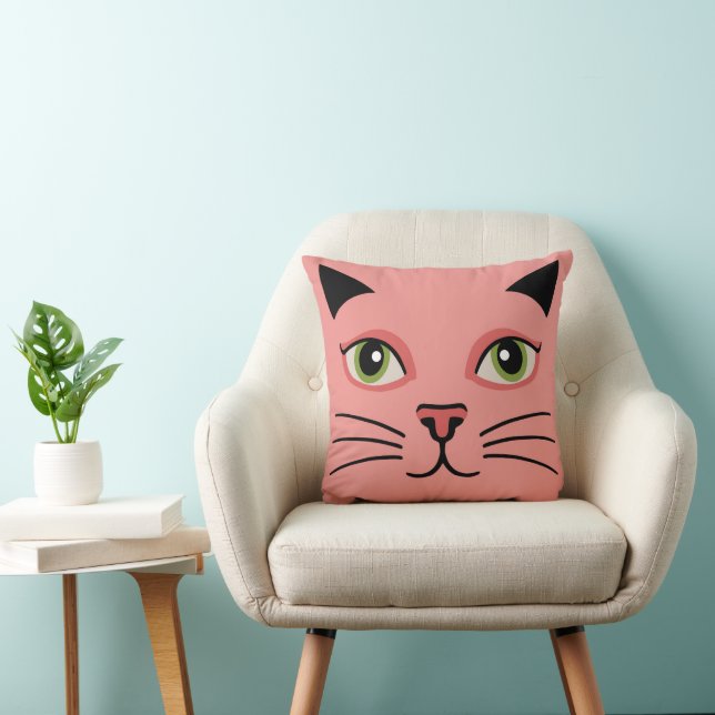 Retro Pink Cat Throw Pillow (Chair)