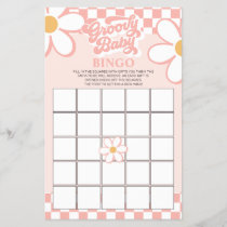 Retro Pink Check daisy Baby Shower Bingo Flyer