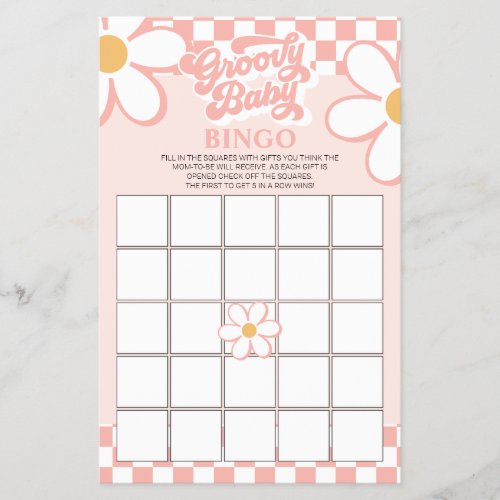 Retro Pink Check daisy Baby Shower Bingo Flyer