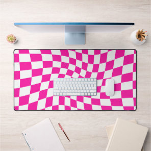Retro Pink Checked Warped Checkered  Desk Mat
