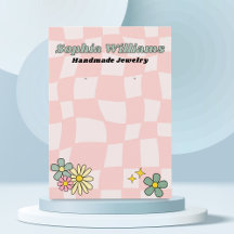 Retro Pink Checker Earring Jewelry Display Card