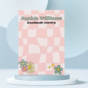 Retro Pink Checker Earring Jewelry Display Card