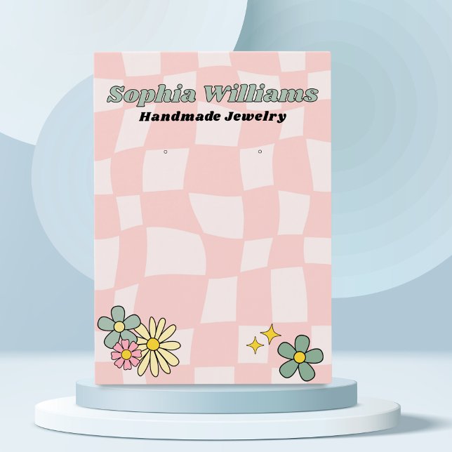 Retro Pink Checker Earring Jewelry Display Card (Creator Uploaded)