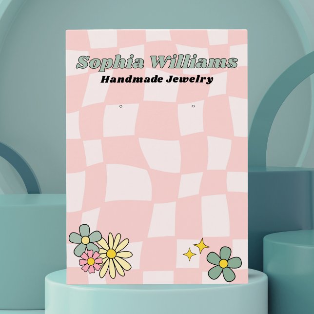 Retro Pink Checker Earring Jewelry Display Card (Creator Uploaded)