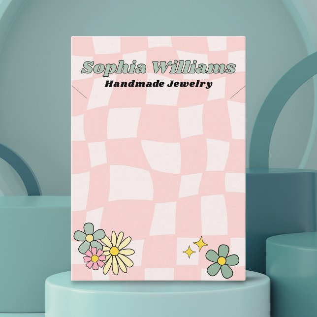 Retro Pink Checker Necklace Jewelry Display Card (Creator Uploaded)