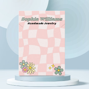 Retro Pink Checker Necklace Jewelry Display Card