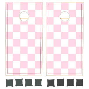 Retro Pink Checkered Cornhole Set